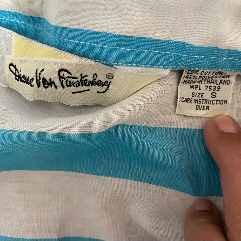 Diane Von Furstenberg Striped Button Up Shirt Blue White Short Sleeve Blouse S - Picture 5 of 7